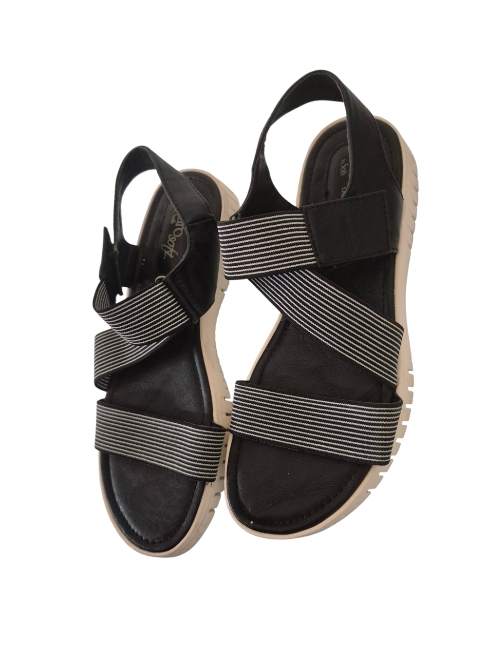 Everyday Black Striped Elastic Strap Sandals
